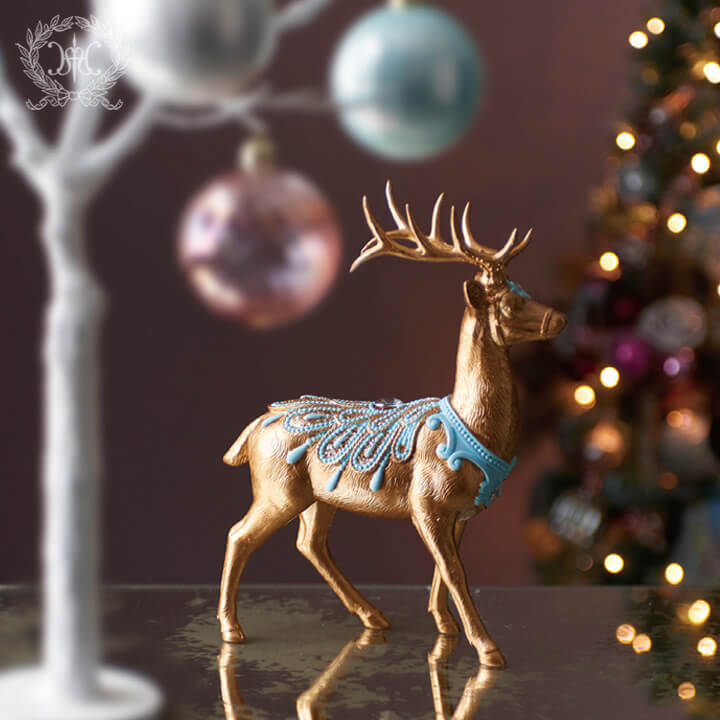 エンブロイダリートナカイオブジェ/ブルー｜クリスマス雑貨の通販