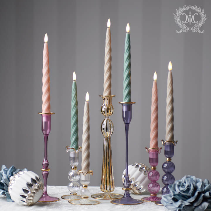 LEDスウィールテーパーキャンドル2本セット/オリーブ｜クリスマス雑貨