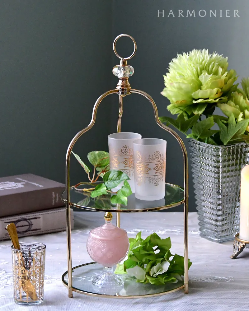 ガラスプレート2段ゴールドスタンド｜輸入食器・雑貨の通販 ハルモニア