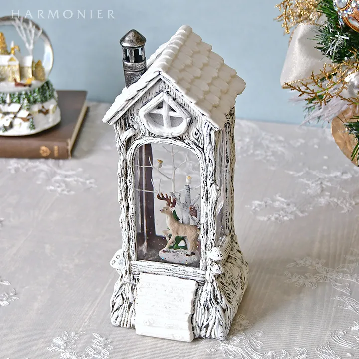 リキッドLEDランタン/ウッドハウスホワイト※電池/USB仕様｜クリスマス