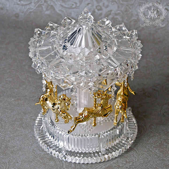 さくら【中古HARMONIERハルモニアアクリルLEDカルーセルオルゴール