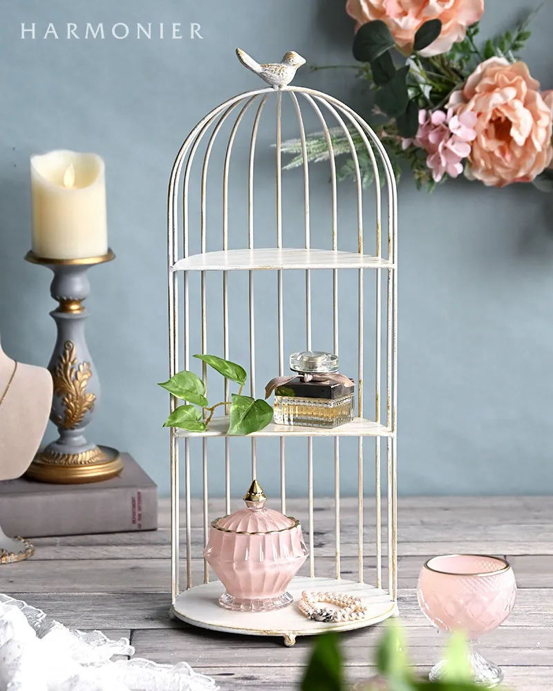 シャビーホワイトバードケージシェルフ3段 | 輸入雑貨の通販ハルモニア