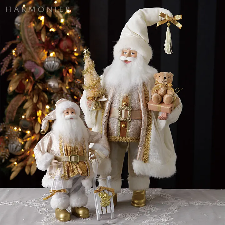 サンタクロースフィギュアホワイト/ツリー＆ベアー47cm｜クリスマス