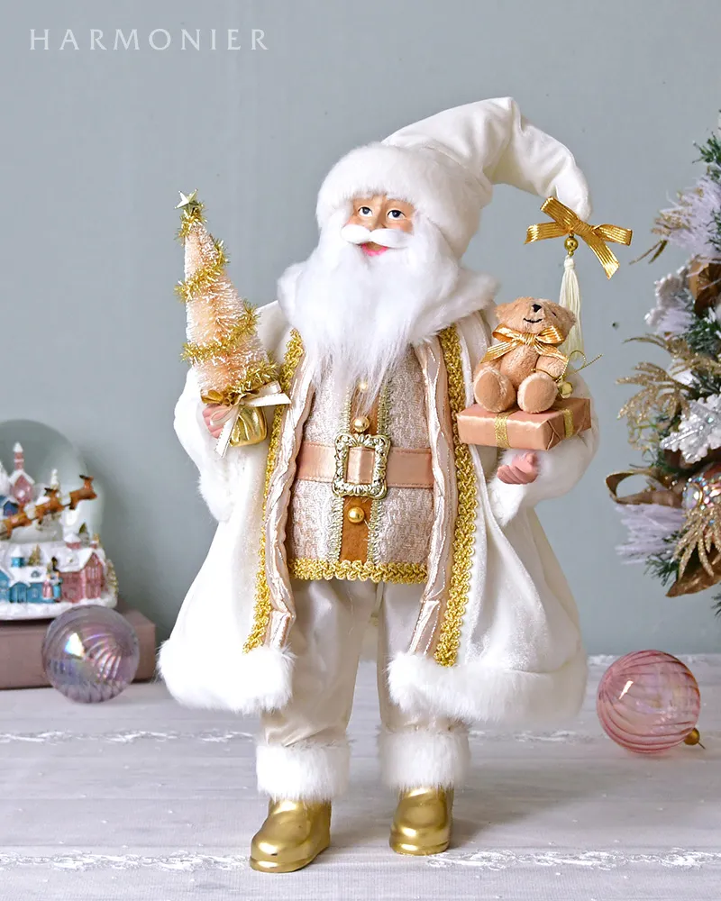 サンタクロースフィギュアホワイト/ツリー＆ベアー47cm｜クリスマス