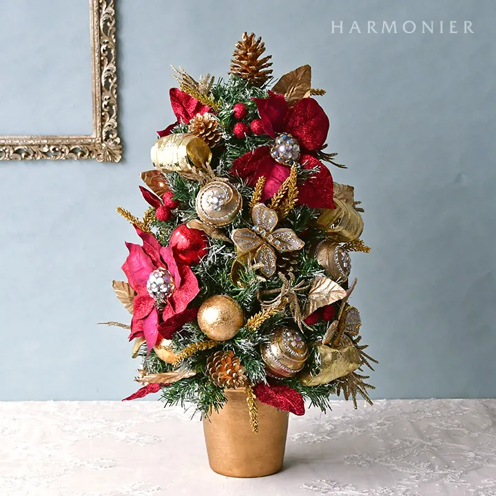 ゴールドレッドポインセチアポットツリー60cm｜クリスマス雑貨の通販