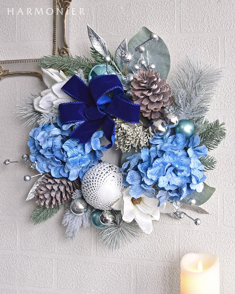 ウインターブルークリスマスリース40cm｜クリスマス雑貨の通販