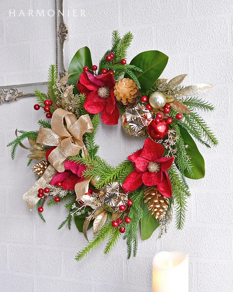 レッドマグノリアクリスマスリース50cm｜クリスマス雑貨の通販