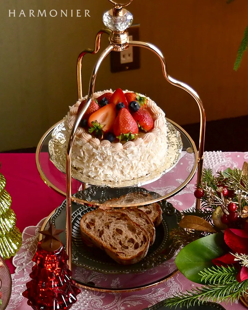 ガラスプレート2段ゴールドスタンド｜輸入食器・雑貨の通販 ハルモニア