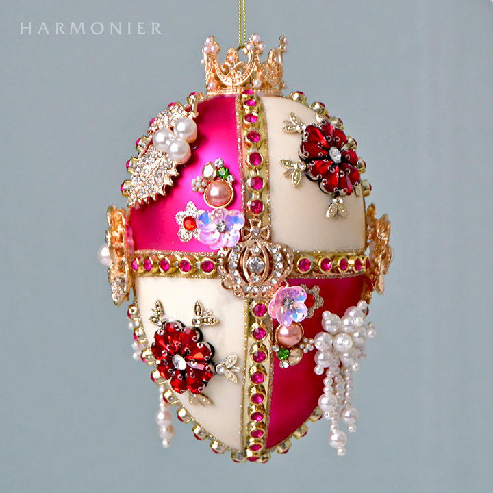 MRジュエルガラスオーナメント/エッグ/レッド＆アイボリ｜輸入雑貨の