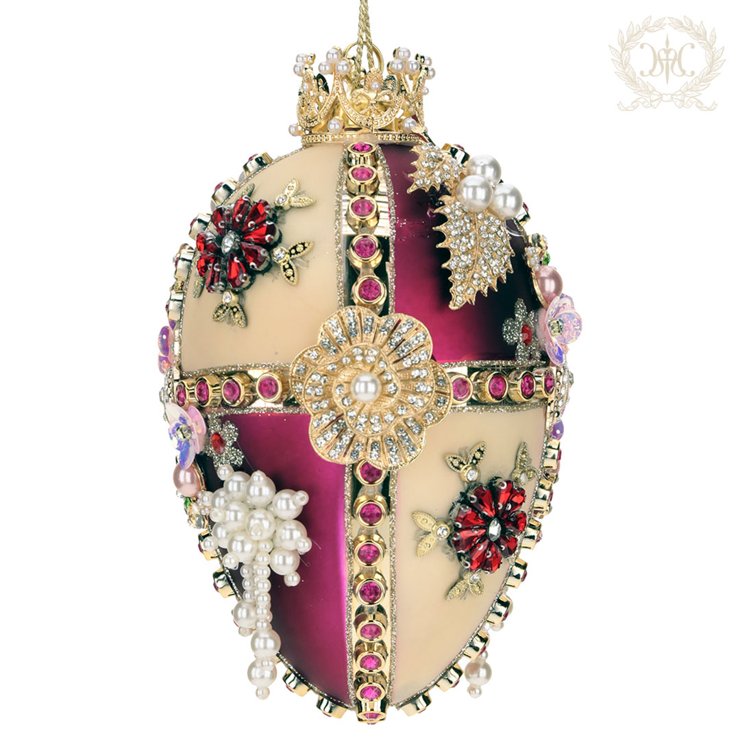 MRジュエルガラスオーナメント/エッグ/レッド＆アイボリ｜輸入雑貨の