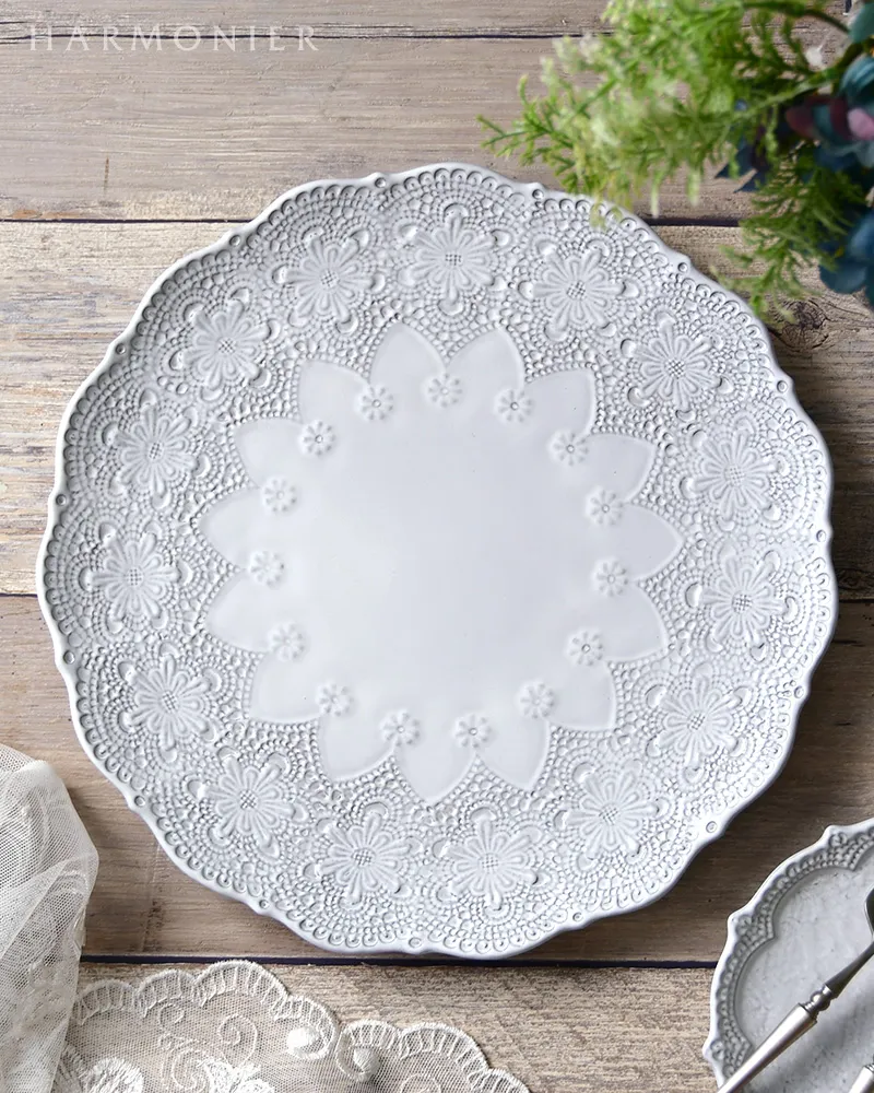 メルレットホワイトレースフラットプレート28cm/イタリア製｜輸入食器
