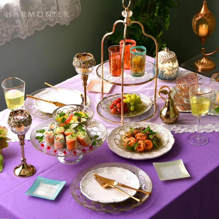 ゴールドダンテガラスプレートL 28cm/トルコ製｜輸入食器・雑貨の通販