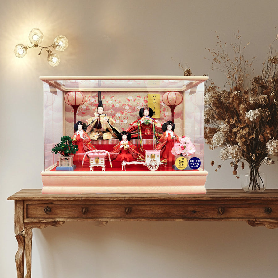珍しい！雛人形 アクリルケース入り飾り 良いお顔立ち5人【まゆ雛