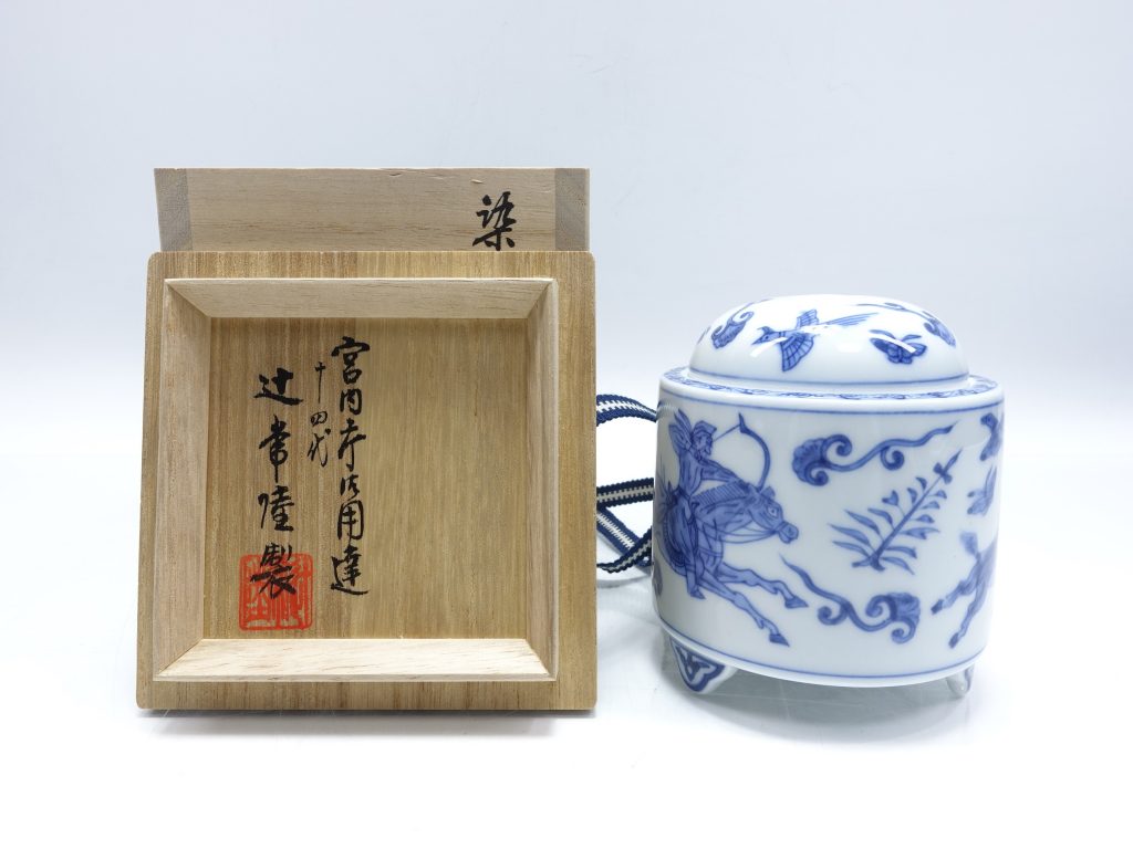 宮内庁御用達 十四代辻常陸 コウノトリの香炉 有田焼 旧宮内省御用達 十