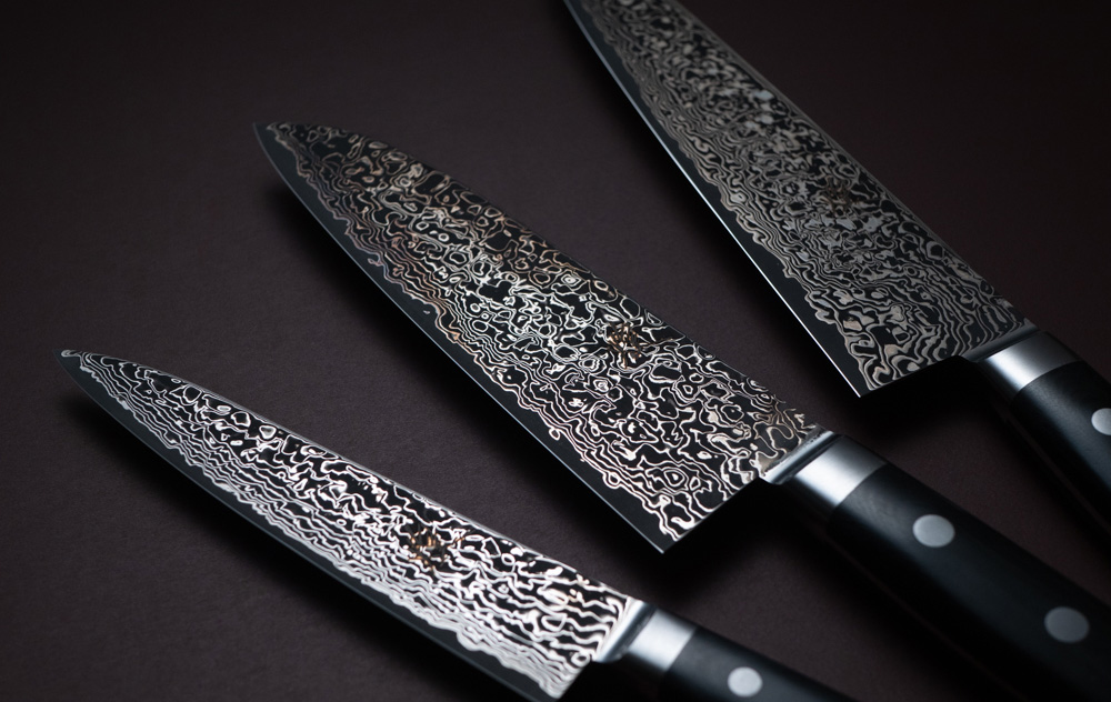 煌 本鍛造 粉末ハイスダマスカス鋼 三徳包丁 – 堺一文字光秀