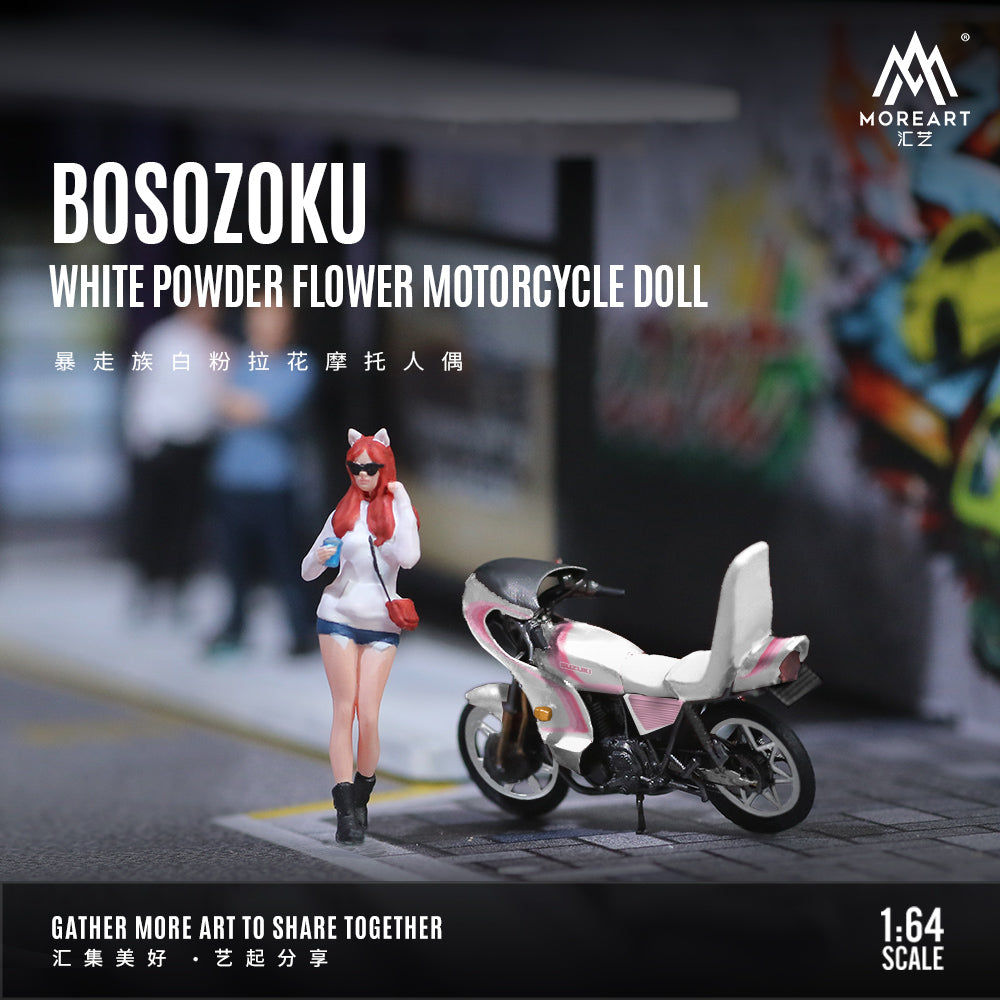 MoreArt 1:64 BOSOZOKU White Powder Flower Motorcycle Doll MO222101