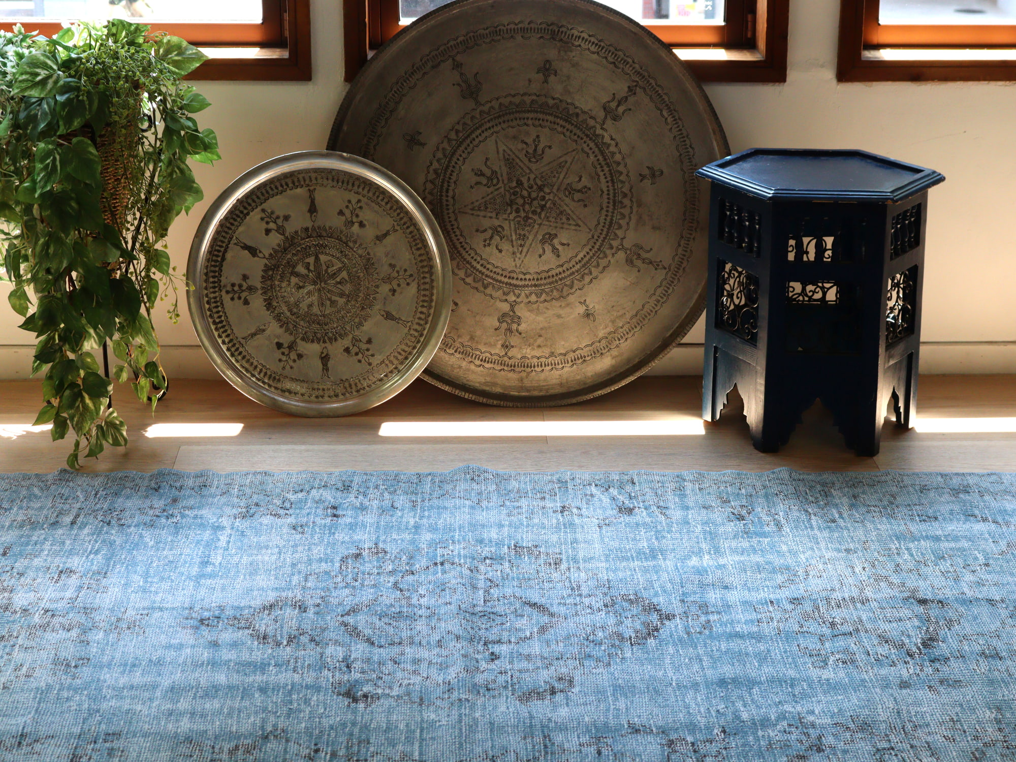 オーバーダイド ヴィンテージラグ ライトブルー220×110cm トルコ手織り