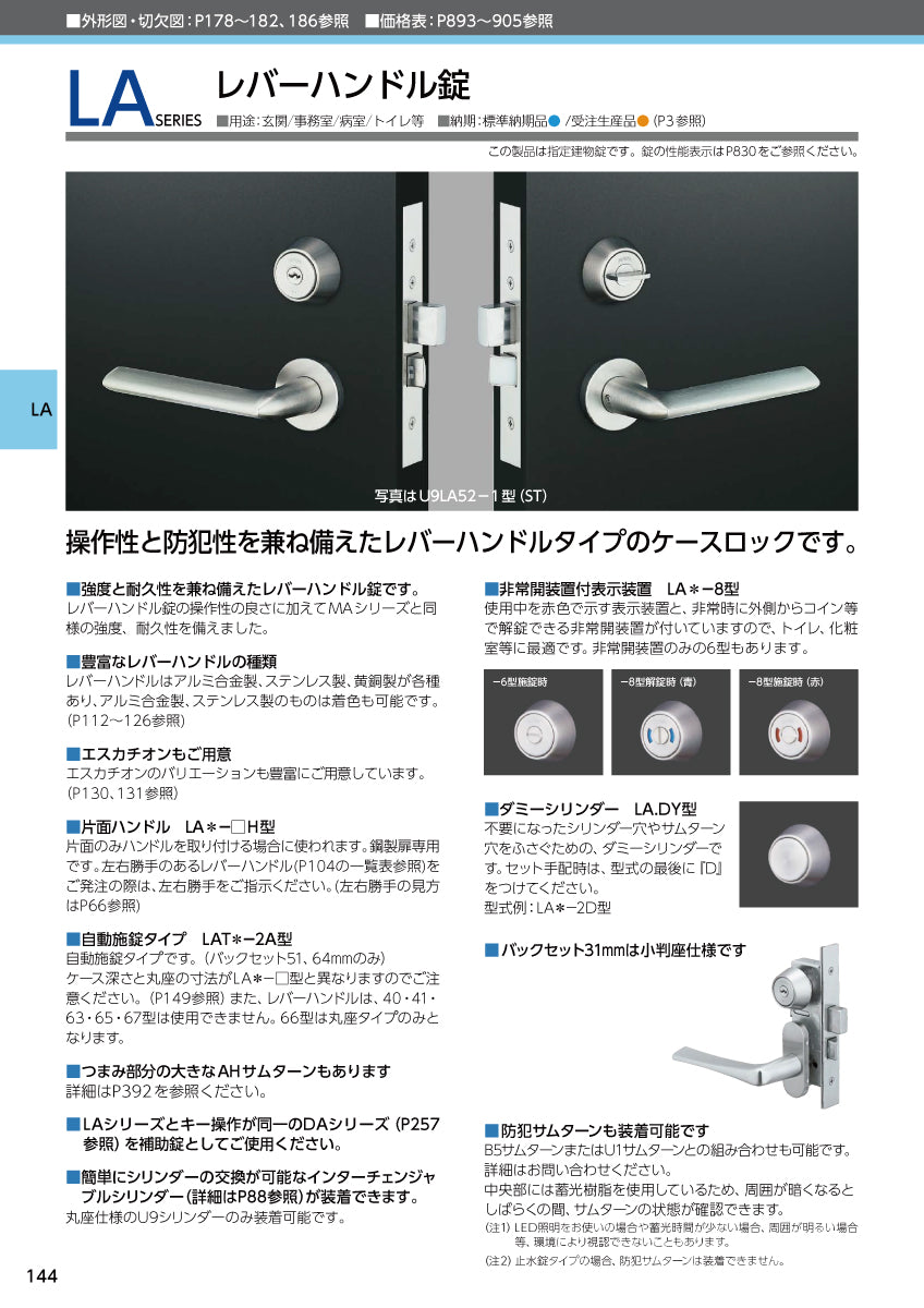 LA22-0 片開き用 SV｜レバーハンドル錠｜美和ロック（MIWA