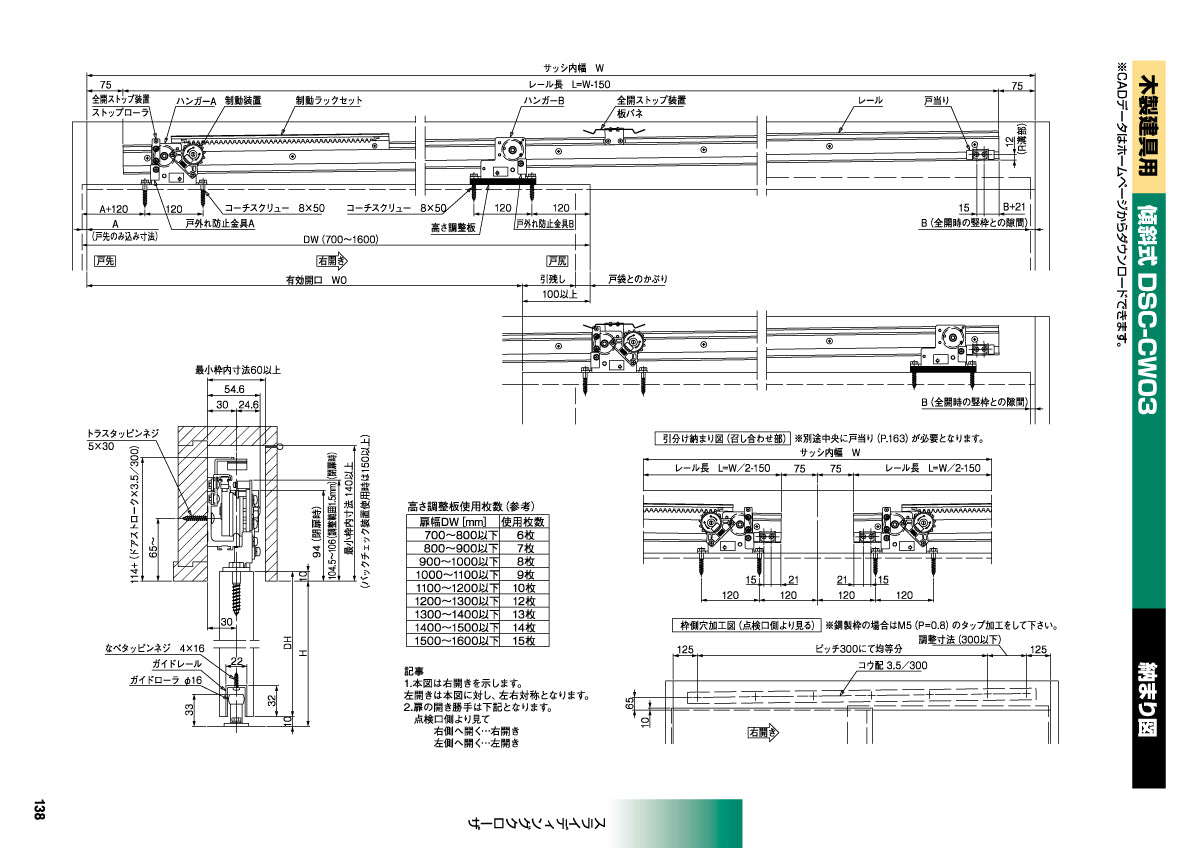 DSC-CW03（傾斜式・木製建具用）｜スライディングクローザー製品一式