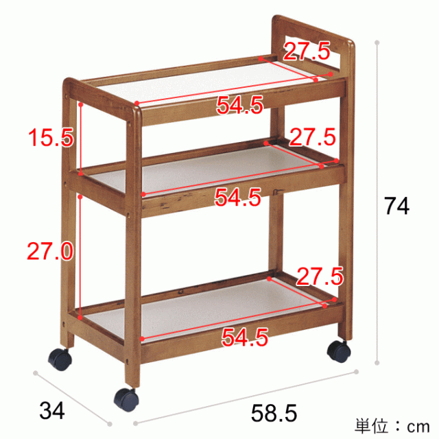 キッチン カート ワゴン キャスター付き 3段 木製 木製キッチンワゴン