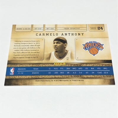 2010-11 Panini Gold Standard Carmelo Anthony #24 Knicks /299 NM | eBay