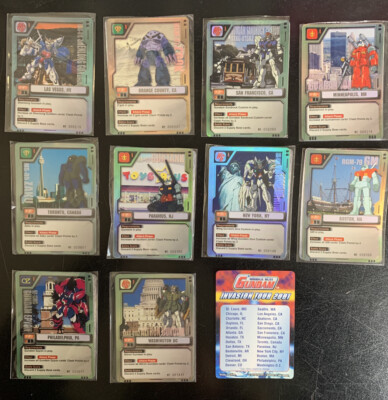 RARE Set of 22 Gundam MS War TCG 2001 Invasion Tour PROMO Holo