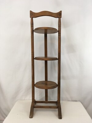 Vtg Antique Hand Made Crafted Solid Wood 3 Tier Tole Painted Pie