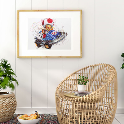 Toad Kart Ballpoint Pen Print, Super Mario Art Poster | eBay