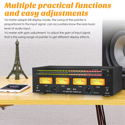 Four Analog VU Meter+Sound Level Indicator DB Panel Pro Audio