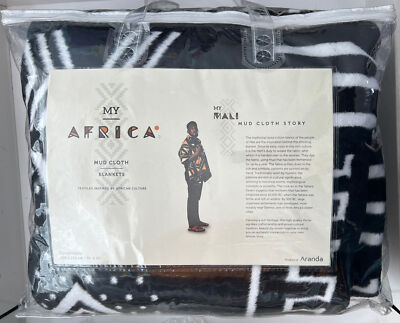 Aranda African Mud Cloth Blanket Black White Cotton Suede 79”x90