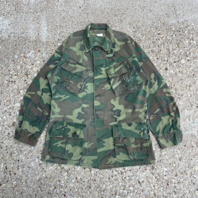 Vintage 60s Vietnam War Era ERDL Camo Tropical Jacket Poplin Slant