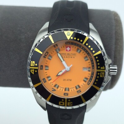 Swiss Military Hanowa Orange Analog Date Black Watch 6-6095 *WORKS