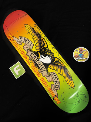 SUPER RARE SIGNED John Cardiel Rasta 18 Anti Hero Skateboard Deck