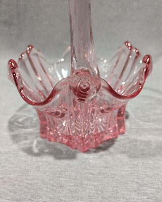 VTG Fenton Pink Glass Basket Ruffled Twisted Handle | eBay