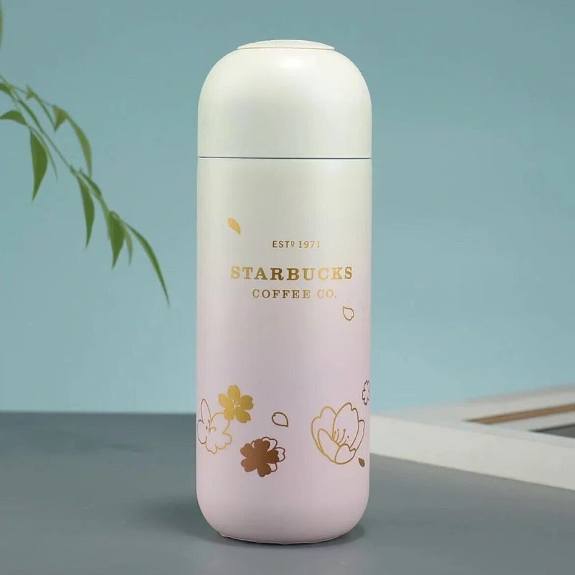 Starbucks White Pink Fashion Gradient Cherry Blossom Portable