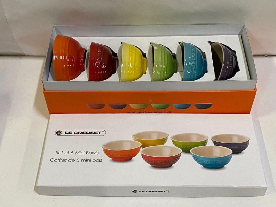 Le Creuset Rainbow 6 Colorful Mini Bowl Set Stoneware Pottery