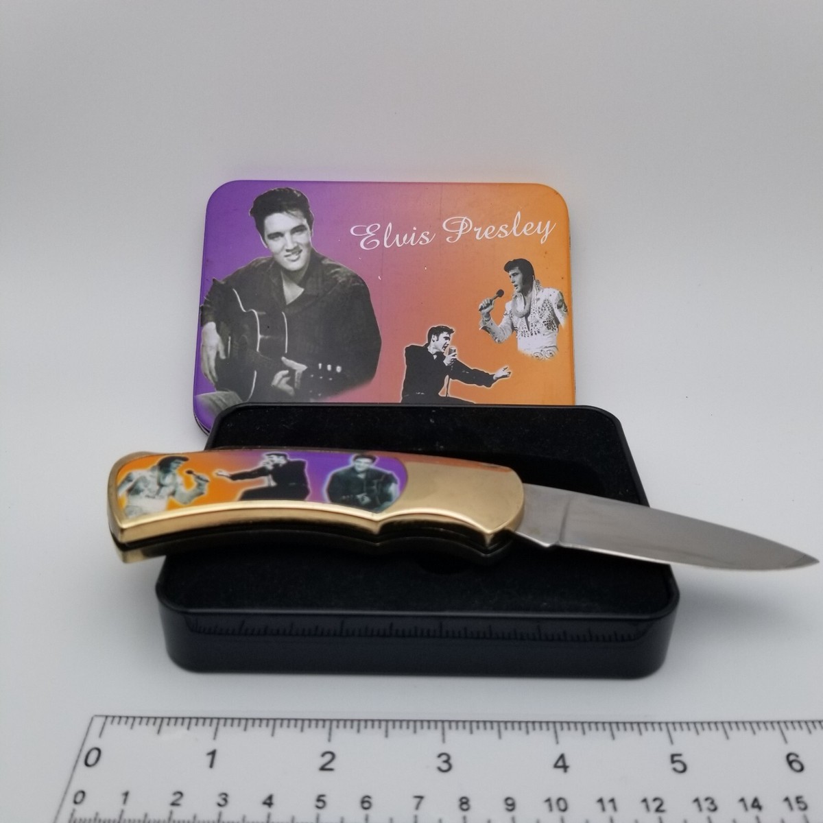 ELVIS PRESLEY COMMEMORATIVE KNIFE IN BLACK VELVET TIN King of Rock