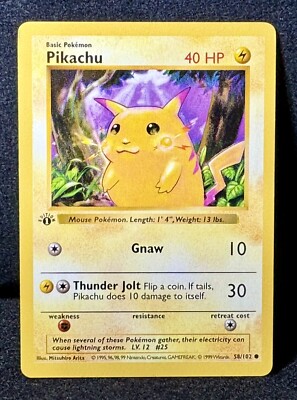 🔥Pikachu 58/102 “Base Set SHADOWLESS” (Rare FAT Stamp) TRUE