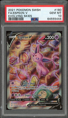 ESPEON V 180/203 PSA 10 ALTERNATE ART HOLO EVOLVING SKIES POKEMON