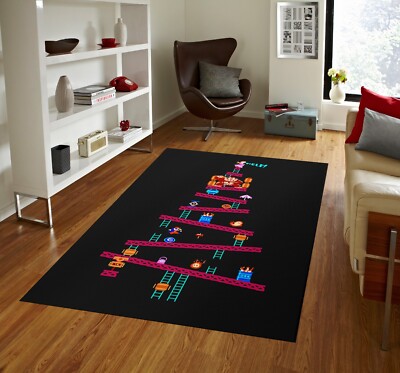 Gamer rug, fun rug, game room rug, monkey rug, video game rug