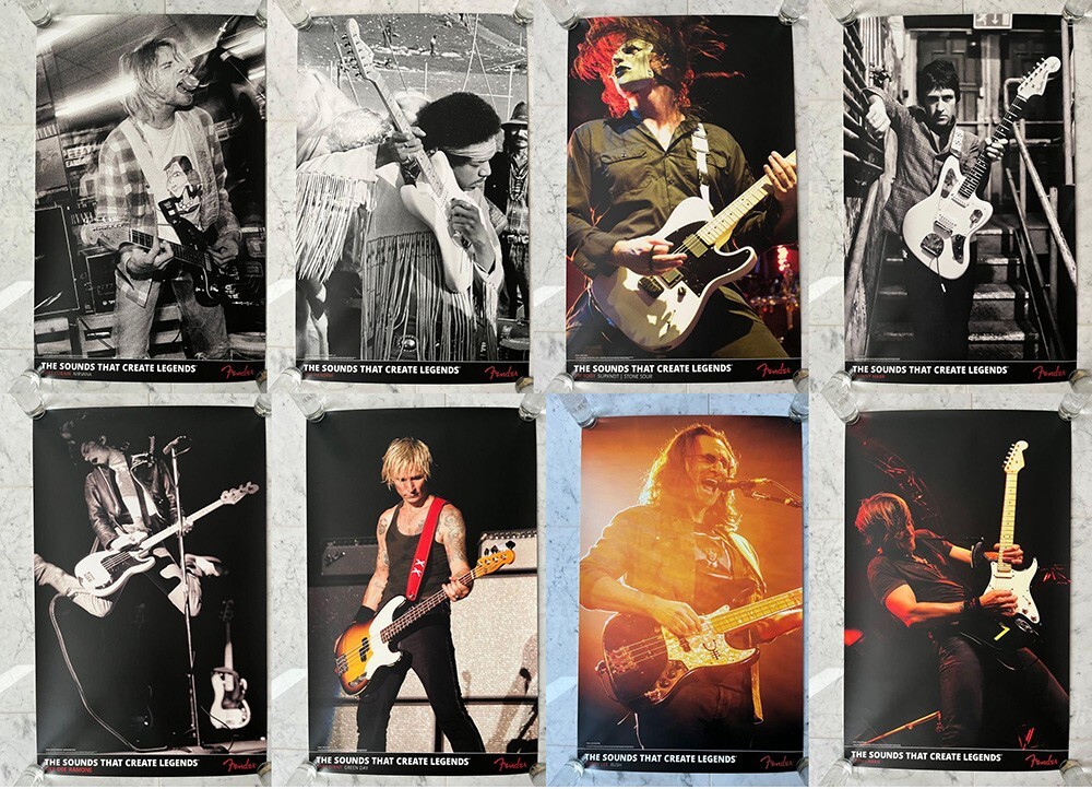 Fender USA Dealer promo Posters Set of 8 Kurt Cobain Jimi Hendrix