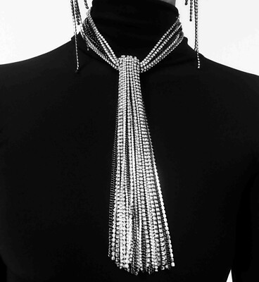 ZARA NEW WOMAN METAL CASCADING RHINESTONE NECKLACE ANTHRACITE GREY