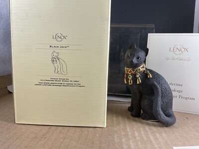 Lenox Cat Jewel Collection Black Jack Figurine Rhinestones & 24k
