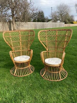 Vintage Rare Pair Rattan Wicker Franco Albini Mid Century Modern