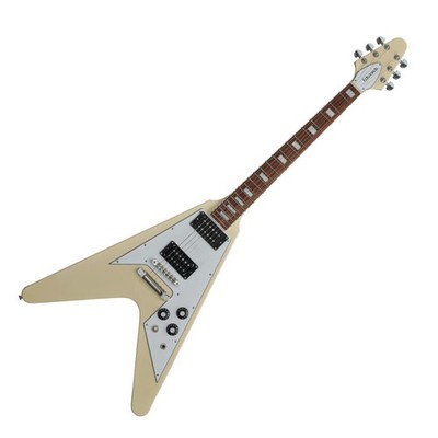 Edwards E-FV-LTD Vintage White Flying V type electric guitar with