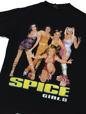Vintage 90s Spice Girls T-shirt Dance Teen Pop Europop Band Black