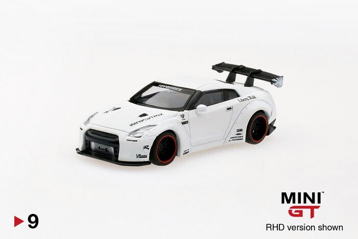 MINI GT 9 LBWK Nissan GT-R (R35) Matte White Type 1, Rear Wing Ver