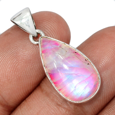 Treated Pink Rainbow Moonstone 925 Sterling Silver Pendant Jewelry