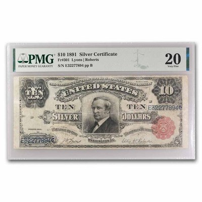 1891 $10 Silver Cert. Hendricks Tombstone VF-20 PMG (Fr#301) | eBay