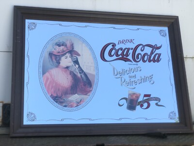 Rare Large Vintage 5c Coca-Cola Mirror Sign 36